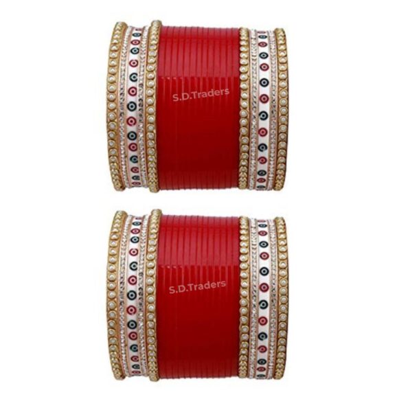 Red Wedding Bridal Chura Set With Pearl Bangles
