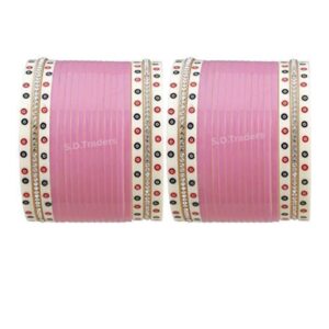Pink Bridal Chura With Dotted And Silver Bangles