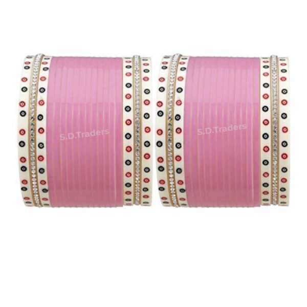 Pink Bridal Chura With Dotted And Silver Bangles