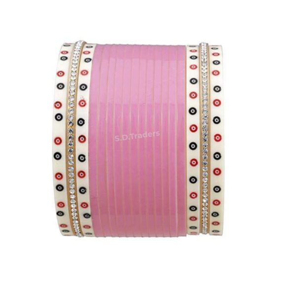 Pink Bridal Chura With Dotted And Silver Bangles