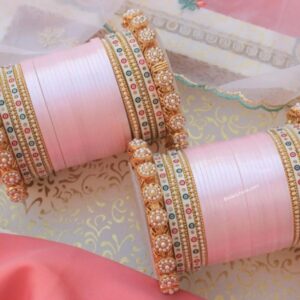Pink Bridal Chura Design With Semi Pearl Bangles Online