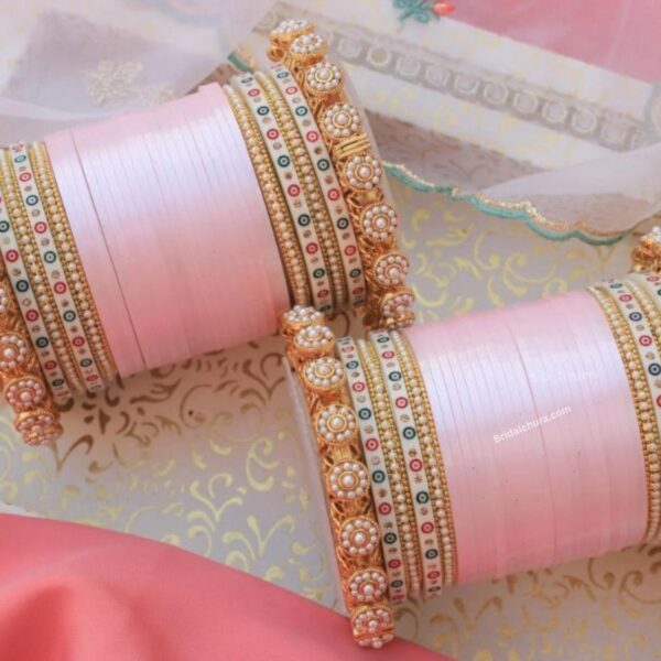 Pink Bridal Chura Design With Semi Pearl Bangles Online - Image 2