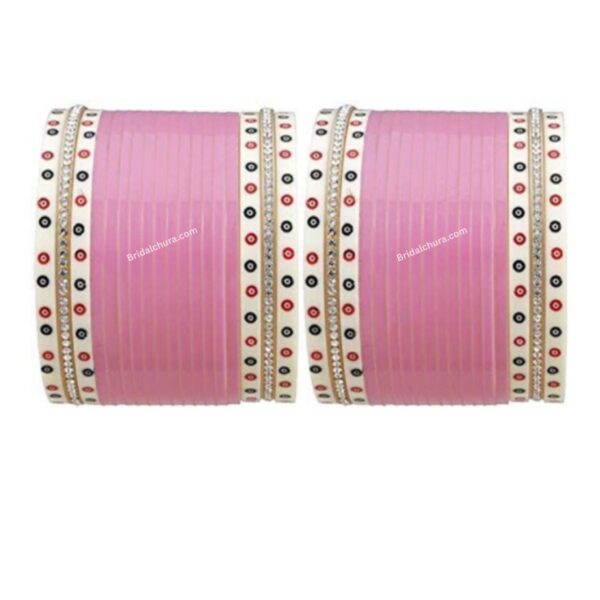 Pink Bridal Chura With Dotted And Silver Bangles
