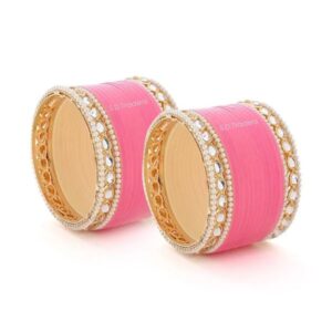 Pink Kundan Wedding chura With Pearl Bangles