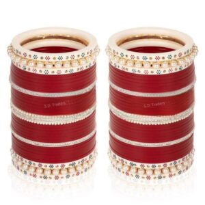 Maroon Traditional Flower Bridal chura With Moti Churi