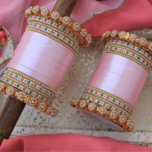 Pink Bridal Chura Design With Semi Pearl Bangles Online