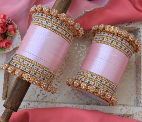 Pink Bridal Chura Design With Semi Pearl Bangles Online