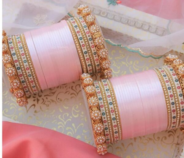 Pink Bridal Chura Design With Semi Pearl Bangles Online