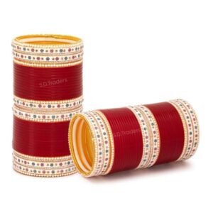 Red Flower Traditional Chuda Set With Pearl Bangles