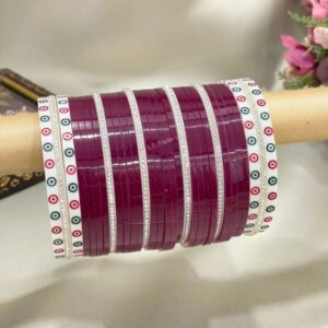 Beautiful Wine Traditional Chooda Set With Dots Bangles