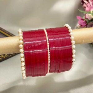 Red Wedding Bridal Chura Set With Pearl Bangles