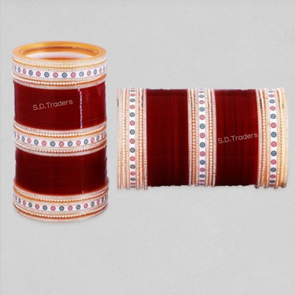 Wine Blossom Wedding Chura With Moti Set