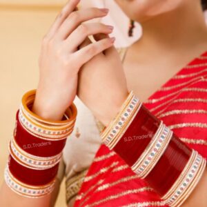 Wine Blossom Wedding Chura With Moti Set