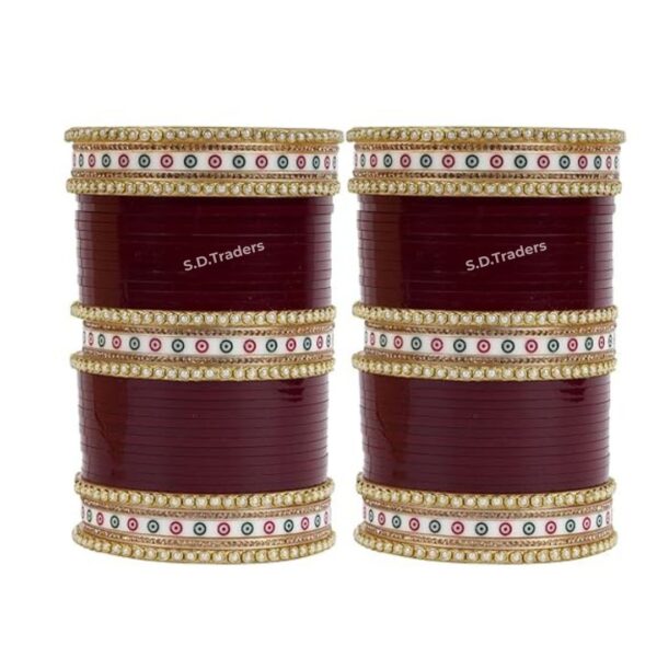 Beautiful Wine Traditional Chooda Set With Dots Bangles