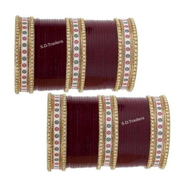 Beautiful Wine Traditional Chooda Set With Dots Bangles