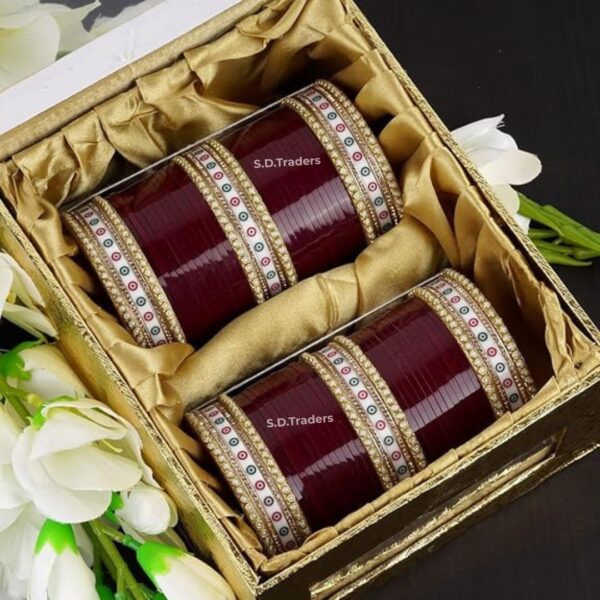 Beautiful Wine Traditional Chooda Set With Dots Bangles