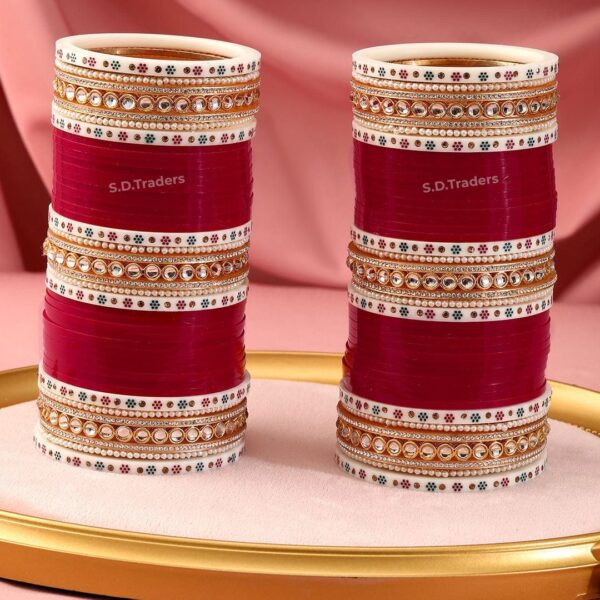 Maroon Kundan Bridal Chura Set (Hand Finish Polish)