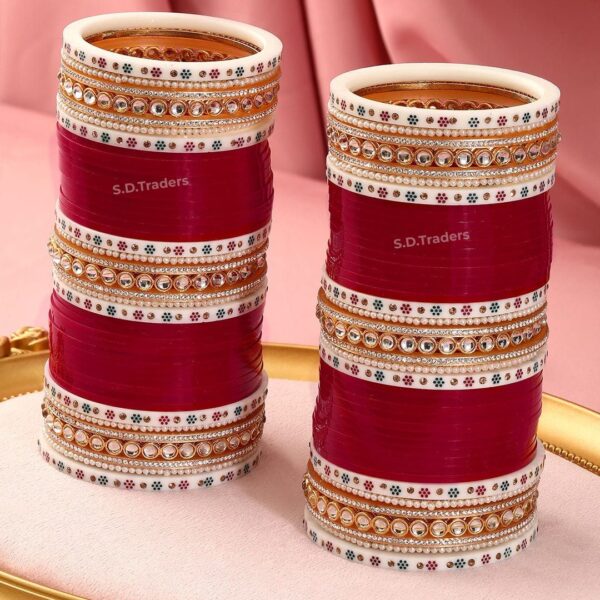 Maroon Kundan Bridal Chura Set (Hand Finish Polish)