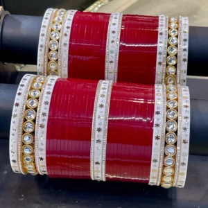 Red Flower Traditional Chuda Set With Pearl Bangles