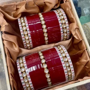 Maroon Traditional Flower Bridal chura With Moti Churi