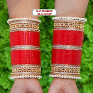 American Diamond Chura For Bride In Red Colour