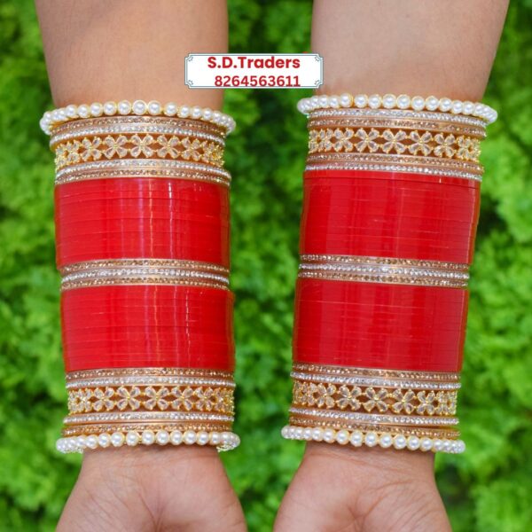 American Diamond Chura For Bride In Red Colour