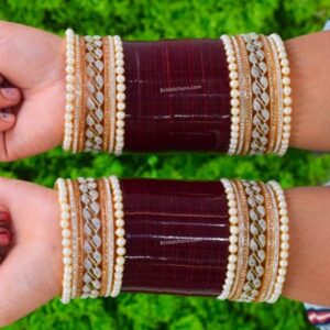 Maroon Bridal Chura At Low Price In Semi diamond