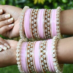 bridal chura in pink color Semi Diamond Bangles Online