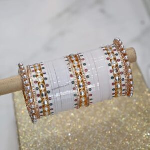 Wedding Kundan Chura Set in White Color Online