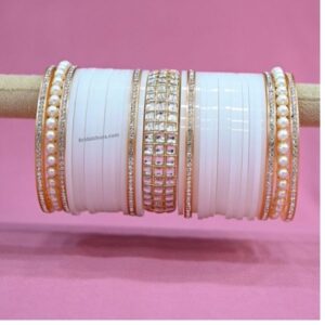White Chooda Bride With Kundan Pearl Bangles Online