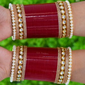 Kundan Chura Set With Pearl Bangles In Maroon Colour