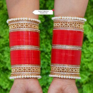 American Diamond Chura For Bride In Red Colour