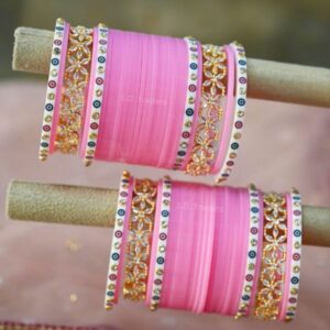 Pink Chura Online With Dotted Bangles In American Diamond