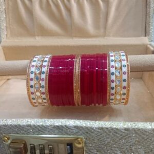 Maroon chura Set With Dotted And Kundan Bangles