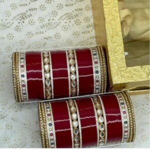 Maroon Colour Bridal Chura With Kundan And Pearl Bangles