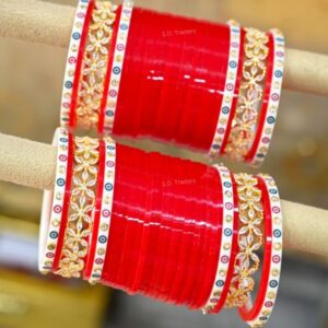 Red Chura Price With Dotted American Diamond Bangles Online