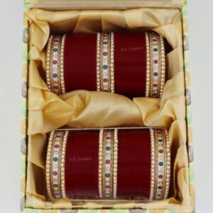 Red Chura Price With Dotted American Diamond Bangles Online