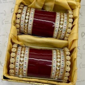 Maroon Chooda Set Dotted And Pearl Bangles For Wedding