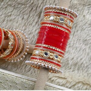 Red Chooda Set Kundan Moti Pearl Bangles Online