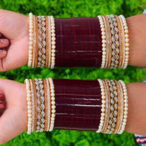 Maroon Bridal Chura At Low Price In Semi diamond