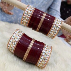 Chuda For Wedding With Kundan Bangles In Maroon Colour