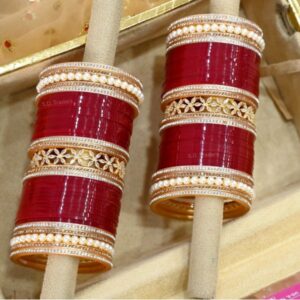 Maroon American Diamond Chooda With Moti Pearl Bangles