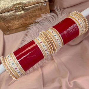 Red Bridal Chura Design With Dotted Bangles Online