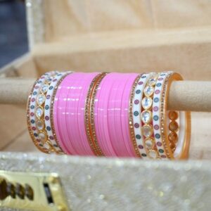 Bridal Pink Chura With Kundan And Dotted Bangles Online