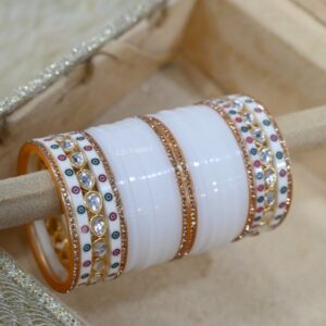 Bridal White Chura With Kundan And Dotted Bangles Online