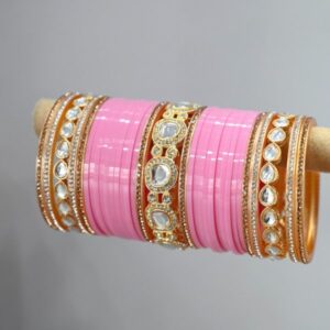 Designer Choora Set With Kundan Bangles In Pink Colour