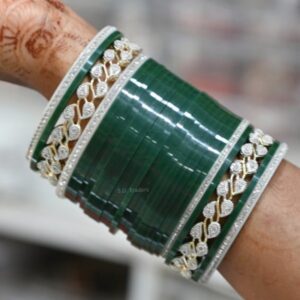 Green Bangles With Semi Diamond Bangles Online