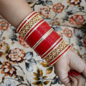 Bridal Chura Low Price With American Diamond In Red Colour