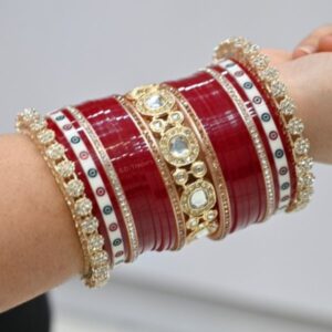 Maroon Chooda With Dotted And Kundan Bangles Online