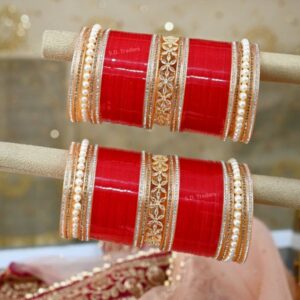 Red American Diamond Chooda With Moti Pearl Bangles